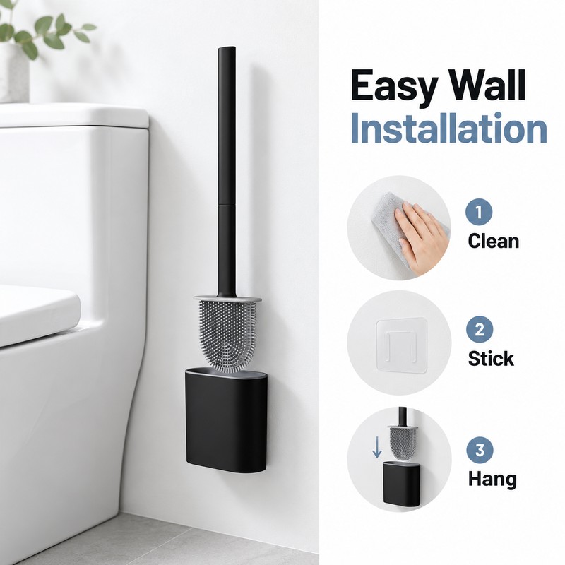 Wall Mounted Silicone Toilet Brush for Bathroom Cleaning – Flat