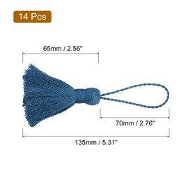 sourcing map Bookmark Tassels - 14Pcs 13.5cm/5.31" Soft Mini Tassel with Cord Loop for Keychain Bag Pendants Handmade DIY Crafts Accessory, Navy Blue