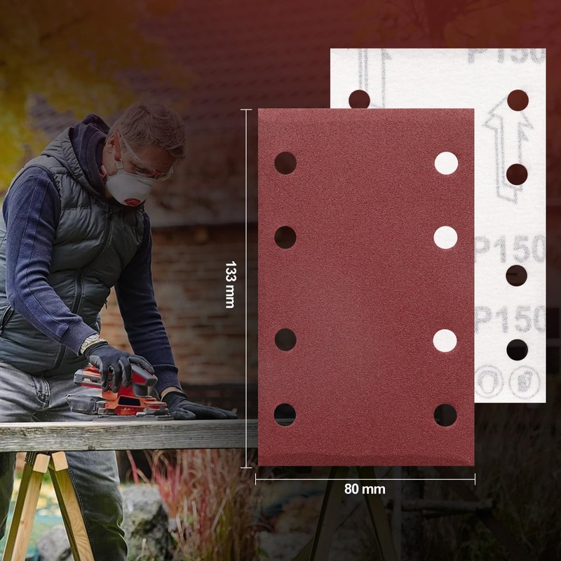 Sruhrak 80x133mm Sandpaper, 50 Pieces Sanding Sheets Hook and Loop