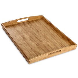 Joy&Grace Bamboo Serving Tray Bed Tray with Handles, Breakfast Coffee Table Tray for Eating and Serving, Decorative Wood Ottoman TV Tray, Serving Platter for Charcuterie,17 x 13 inches