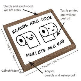 FINGERINSPIRE Beards are Cool Mullets are Bad Wood Sign with Acrylic Layer 7x7 Inch Rustic Humor Toilet Paper Bathroom Signs Funny Wooden Sign Hanging Frame Sign for Home Washroom Bathroom Decor