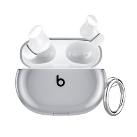 Frylaa Clear Case for Beats Studio Buds + Case Clear 2023,Beats Studio Buds Case 2021,Soft TPU Case for Beats Studio Buds/Buds+ Case Cover,Shockproof Beats Studio Earbuds Case with Carabiner-Black