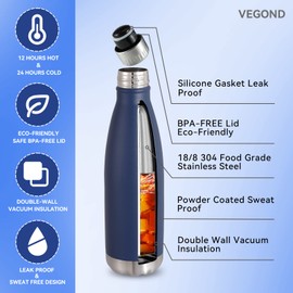 VEGOND 17oz Stainless Steel Water Bottles, Reusable Metal Sports Water Bottle Keeps Drink Hot and Cold, BPA Free Double Wall Vacuum Cola Shape Insulated Water Bottle for Camping Gym, 1 Pack