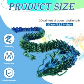 UICCVOKK 3D Printed Dragon, Full Articulated Crystal Dragon Fidget Toy, Home Office Decor Executive Desk Toys, Adults Fidget Toys for ADD/ADHD/Autism (Laser Green)