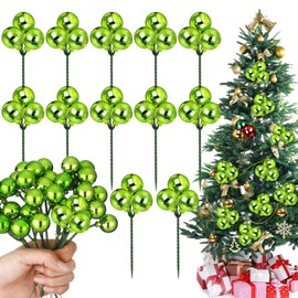 Syhood 12 Set 7.9 Inch Christmas Ball Ornaments on Wired Picks Shatterproof Xmas Ball Picks for Christmas Tree Vase Wreath Stairs Garland Decoration Supplies(Lime Green,Plastic)