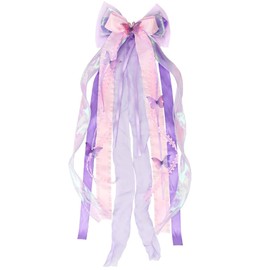 LandReCol Bow School Cone, School Cone Bow, School Cone Bow for Girls, Sugar Cone Girls, Purple Bow for School, Butterfly Design, 20 x 60 cm with 45 cm Ribbon
