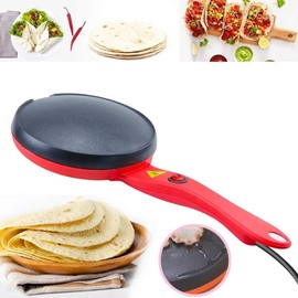 Portable Electric Crepe Maker 110V 8” Household Pancake Machine with Auto Temperature Control Non-stick Crepe Pan for Pancake, Blintz, Chapati,Including Egg Beater & Batter Pot Red&Black 1Pack