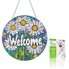VAIIEYO 5D DIY Diamond Painting Pendant Chrysanthemum, Flower Diamond Painting Pictures Painting Kits with Chain, Diamond Home Wall Decor Painting Diamond Decoration, Porch Window Wall Hanging A16