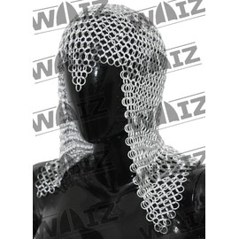 WAIZ Medieval Knights Butted Aluminium Chain Mail Coif Ring Maille Hood