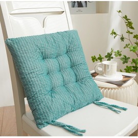 Greenjin Chair Cushion for Dining Chairs 2 Pack,Indoor Kitchen Chair Seat Cushions with Ties,Non Slip Square Chair Pad 15.7"x15.7" Teal