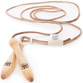 ARTZT Vintage Series Leather Skipping Rope | Skipping Rope Made of Genuine Cowhide Leather | Speedrope Wooden Handles Ball Bearing | Length Adjustable | Perfect for Children and Adults Natural, One Size