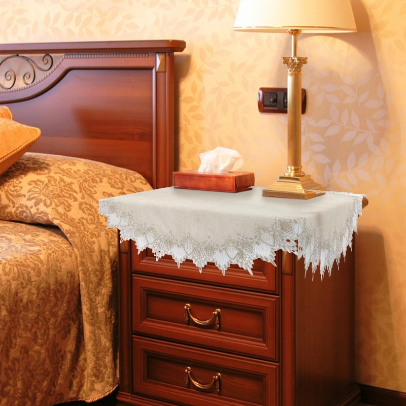URROMA Linen Round Beige Table Cover with Lace Trim,Table Decor