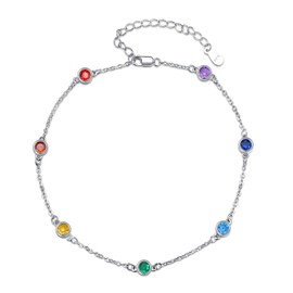 MEDWISE Chakra Anklet Bracelet 925 Sterling Silver 7 Chakra Yoga Ankle Round Ankle Wrist Link Bracelet Birthday Christmas Gifts for Women Wife Girrlfriend Her Mother