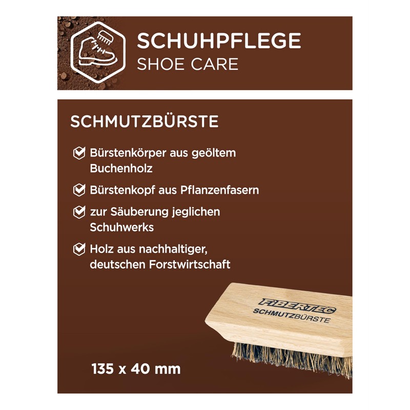 Fibertec Shoe Care Dirt Brush, Oiled Beech Wood, 135 x