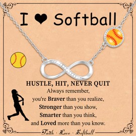 Miss Chipmunk Softball Infinity Necklace Gifts for Women Players Team Fan,14K Gold Plated Sport Accessories Birthday Christmas Jewelry Gifts(1-Softball,Silver)