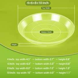 HQAUT 4 6 8 10 Inch Clear Plant Saucer, 8 Pack Durable Plastic Water Catcher Trays for Flower Pots, Plant Drip Trays for Indoor Outdoor Plants