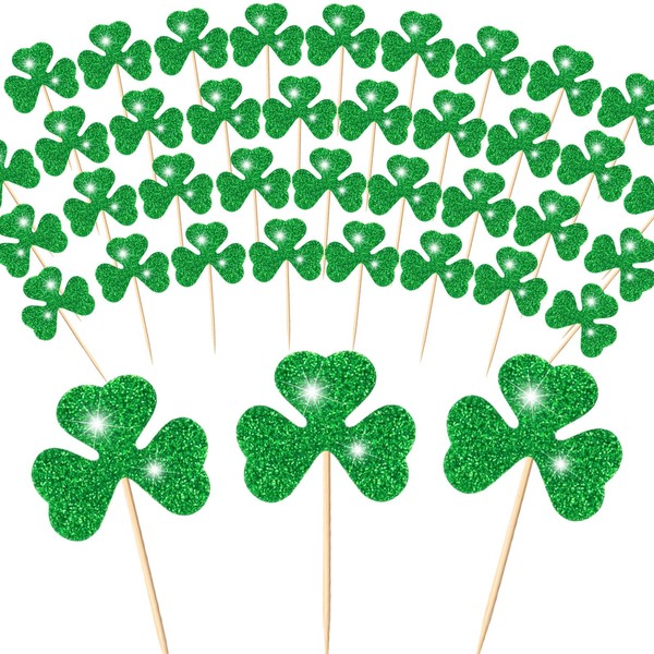 cssopenss 100 PCS St Patrick's Day Toothpicks Shamrock Cocktail Picks