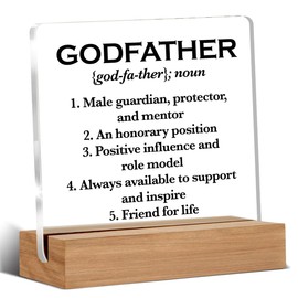 Godfather Gifts from Godchild, Godfather Definition Thank You Gifts for Men, Desk Decor Acrylic Sign, 4 x 4 Inches