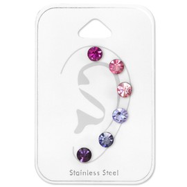 Multi-pack of Single Colourful CZ Stones Earrings - Stainless Steel - 6 Pack