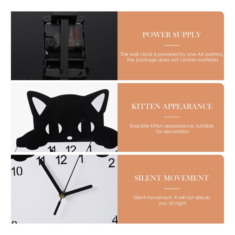 HOMSFOU Silent Wall Clock Wall Hanging Clock Round Cat Kitten