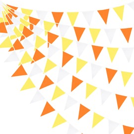 32Ft Orange Yellow White Triangle Flag Fabric Banner Pennant Garland Bunting Streamer for Fall Decor Autumn Wedding Birthday Sunshine Groovy Party Thanksgiving Day Outdoor Garden Hanging Decorations