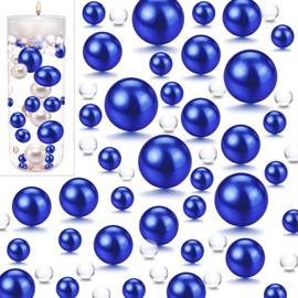 UDU 10000 Pcs Vase Filler Water Beads and 150 Pcs Floating Beads No Hole Pearl Faux Pearls for Vase Mixed Sizes Round Pearls for Home Party Wedding Decor, 8/14/20 mm (RoyalBlue)