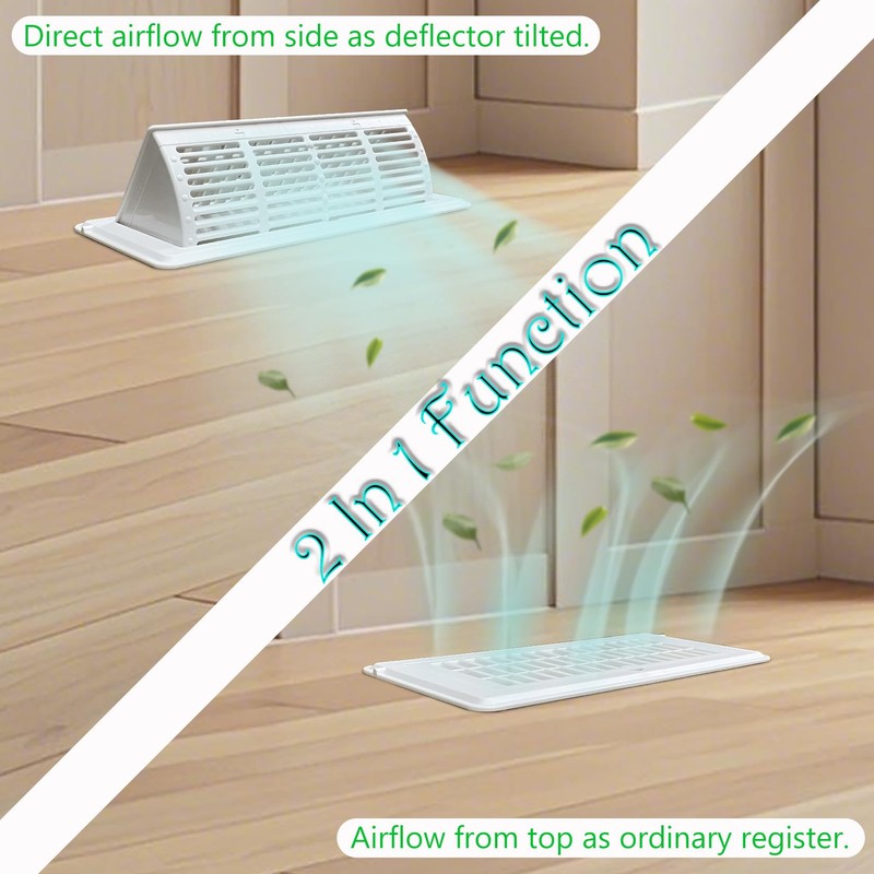 2-in-1 Vent Deflector for Home Floor, Strong Plastic, 4"x10“ Register
