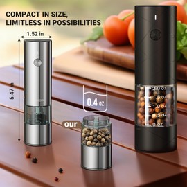 Small Electric Salt and Pepper Grinder Set Rechargeable, Adjustable Coarseness, Automatic Pepper Grinder Mill, Electric Salt Shakers, One Hand Operation for Kitchen Home