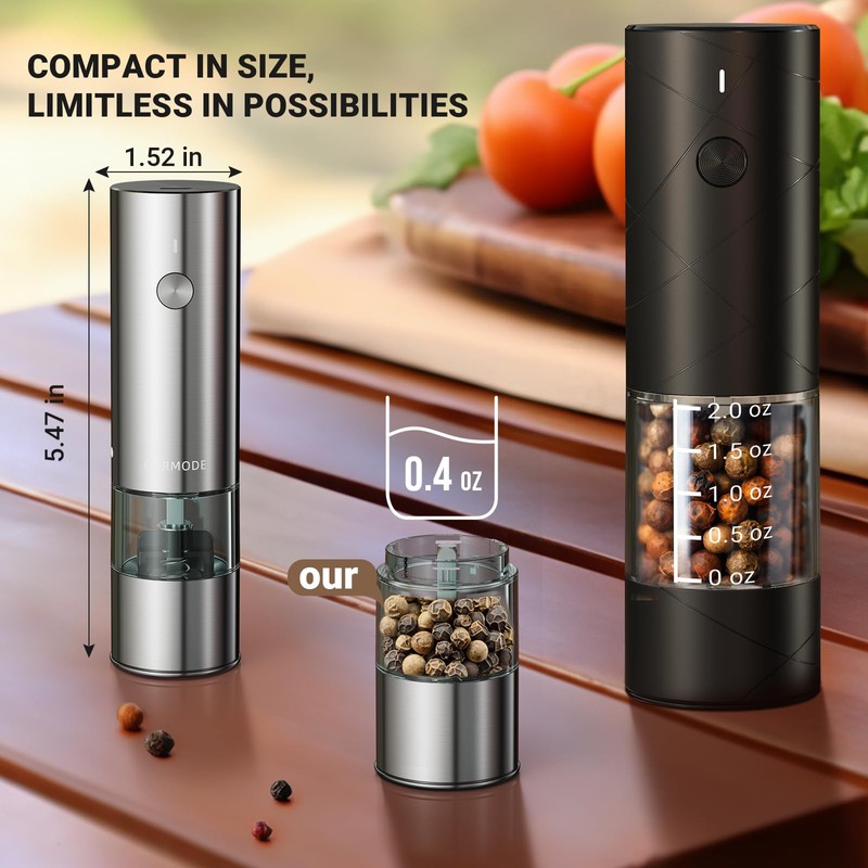 Small Electric Salt and Pepper Grinder Set Rechargeable, Adjustable Coarseness,