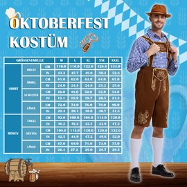 Beeoecm Oktoberfest Men's Outfit, German Bavaria Oktoberfest Costume Men's Bavarian Clothing Set with Removable Bib Straps, Shirts, Knee Socks and Bavarian Felt Hats (Blue, XL)