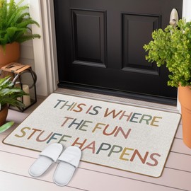 WTOGQ Classroom Playroom Door Mat, Funny Boho Classroom Welcome Mat Front DoorMats Indoor Outside Entrance for Nursery Kids Room, This is Where The Fun Stuff Happens Kids Playroom Decor 17X29 Inch