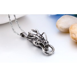 JewelryWe Men's Necklace, Choker, 21.7 inches (55 cm) Chain and Pendant Top Head Combination Set, Dragon Dragon Ring, Stainless Steel, Color: Silver (Silver); Gift Bag Included, Stainless Steel, No