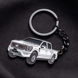 SINLAKUA F150 Keychain for Ford F150 Accessories 2023 F-150 Key Chain Fob Cover 2022 Toy Truck Metal KeyRing Accessories White