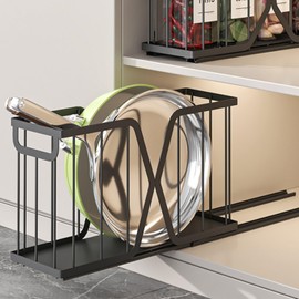 DREMAK Pull Out Cabinet Organizer, Pull out Drawers for Cabinets, Kitchen Pot Lid Cutting Board Pots and Pans Organizer and Storage, Upgrade Slide Rails Adhesive with Film No Drill