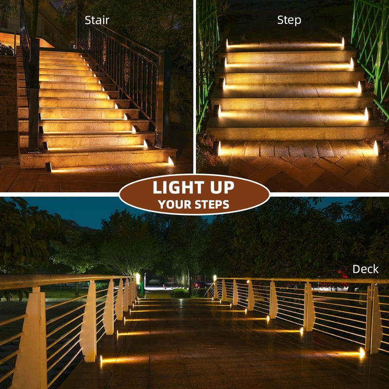 NIORSUN Outdoor Stair Lights 8 Pack, Solar Step Lights IP67