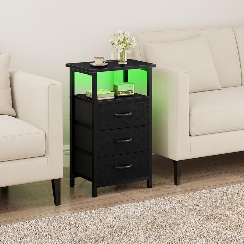 Vagusicc Night Stand Set 2 with Charging Station, LED Nightstand