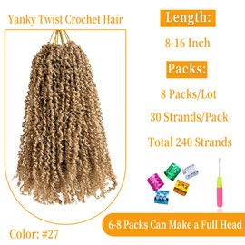12 Inch Pre-Looped Yanky Twist Crochet Hair, 30 Strands/Pc, Mini Passion Twists, Senegalese Braiding Hair (27#, 8 Pcs/Pack)