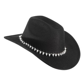 Womens Rhinestone Hat Cowboy Hat Cowgirl Wide Brim Diamond-Glitter Western Hat for Women with Tassel