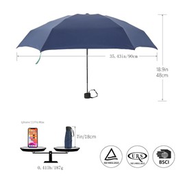 ZOCONE Mini Travel Umbrella Ultralight Portable Compact Folding Umbrella 99% UV Resistant and 100% Waterproof, navy