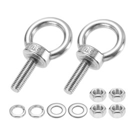 PATIKIL M6 x 20mm Eye Bolt, 2Pcs 304 Stainless Steel Thread Lifting Ring Set Shoulder Eyebolt with Lock Nuts Flat Washers for Hanging Hammocks Articles, Silver