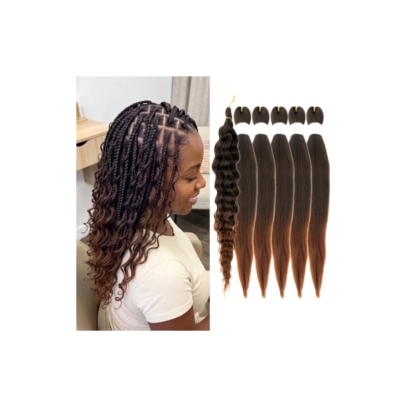 Ombre Brown Braiding Hair Pre Stretched Boho Hair for Braiding