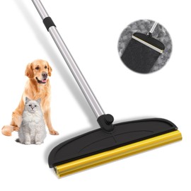BALORAY Carpet Rake for Pet Hair Removal: 60" Adjustable Long Handle Pet Hair Removel Tool, 2 in 1 TPU and Copper Pet Hair Remover Broom, Reusable Cat Dog Hair Remover Carpet Scraper (Black)