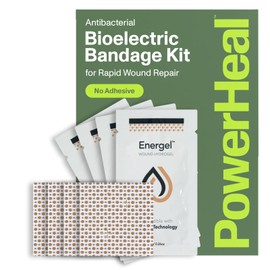 PowerHeal Bioelectric Bandage Kit for Wound Care & Healing – Single Layer No Adhesive Includes Wound Hydrogel, Can Be Cut to Fit – for Cuts, Abrasions, Blisters, Burns – 4-Pack, 2” x 2”