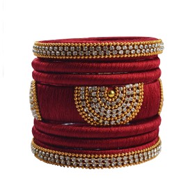 GOELX Festive Offer: Maroon Silk Thread Handcrafted Bangles Set for Women (2.4)