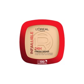 L'Oréal Paris Waterproof Powder Foundation with High Coverage, Concealing Compact Powder with Matt Finish and 24-Hour Hold, Infaillible 24H Fresh Wear Foundation Powder, No.130 True Beige, 1 x 9 g
