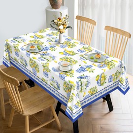 Arquiel Summer Lemon Tablecloth Waterproof, Floral Table Cloth Rectangle Stain Resistant, Washable Table Cover for Home Kitchen Dining Party Decoration (60×104 Inch)