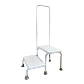 Double Step Stool with Handrail Heavy Duty 2 Steps Non Slip Bath Bedroom Seniors