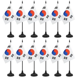 12 Pack Korea Desk Flag Set, Korean Table Office Flag, Small Miniature Desktop Flag With Black Pole and Black Base, Classroom, Offices Meeting Desk Decoration (Korea)