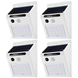 TORCHSTAR Outdoor LED Solar Powered Motion Sensor Light, IP65 Waterproof Cordless Outdoor Wall Lighting for Driveway, Patio, Garage, Porch, 6500K Pure White, White, Pack of 4