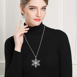 EVER FAITH Austrian Crystal Bridal Snowflake Necklace Earrings Set Clear Silver-Tone